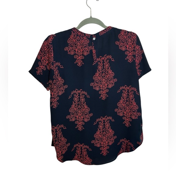 Loft Navy Blue Floral Short Sleeve Flowy Blouse - Picture 2 of 3